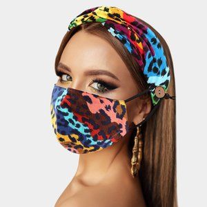 LEOPARD PRINT COTTON FASHION MASK HEADBAND SET